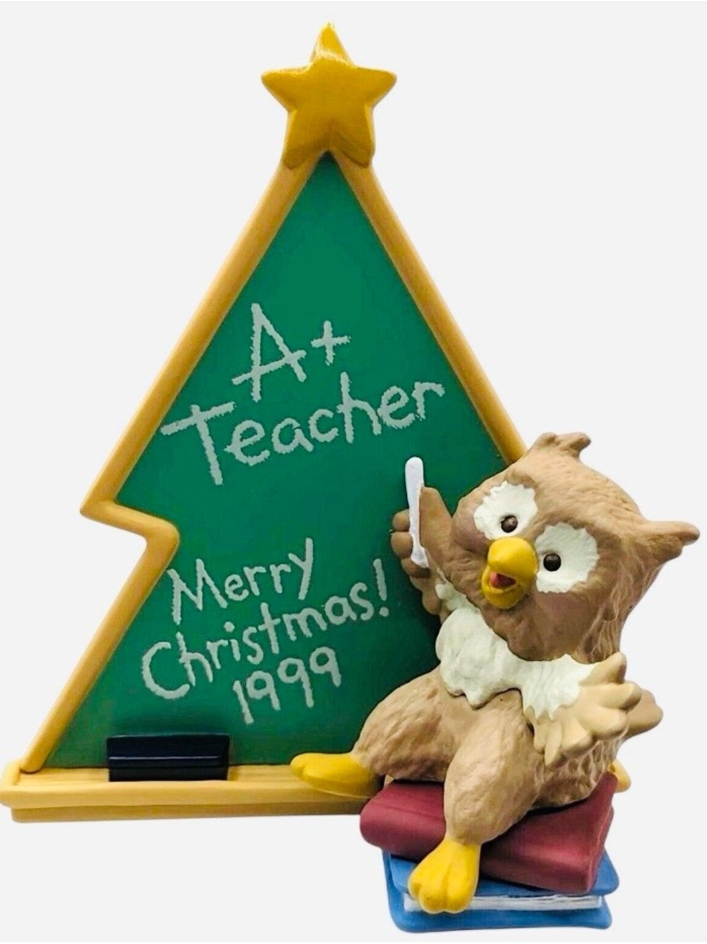 1999 outstanding A+ Teacher Owl Holiday Chalkboard Ornament - Brown/Green